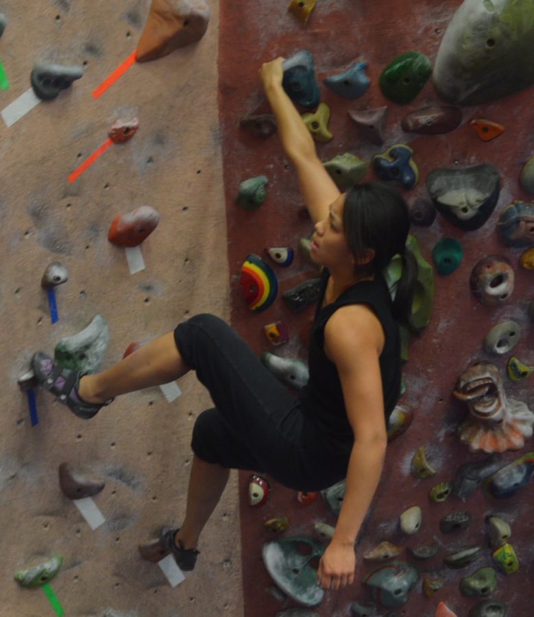Math teacher Carmen Tong practiced her climbing skills at Earth Treks last Wednesday after teaching AP Calculus and Algebra all day.  Earth Treks is located on Rockville Pike. --Adam Bensimhon