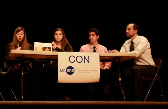 Participants in the Student Emerging Leaders Program state their con position at the Issues Debate. Rising sophomores can apply to this program, designed to foster community awareness and leadership, by April 11. Photo Courtesy of Montgomery County Public Schools