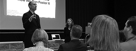 MCPS Superintendent Joshua Starr addresses parents, students, and staff about the recent issues in cybercivility. More than 100 people attended and Starr provided resources to promote cybercivility among everyone. --Courtesy of Montgomery County Public Schools