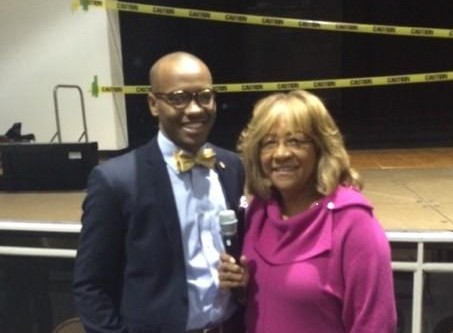 Alumni Jeffrey Byrd poses with event organizer Janet Harris. --Ben Ramey