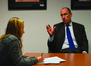Superintendent Dr. Joshua Starr sits down for an interview Nov. 13 with Rampage Editor-in-Chief Greta Anderson. Dr. Starr will step down from his position Feb. 16. --Meklit Bekele