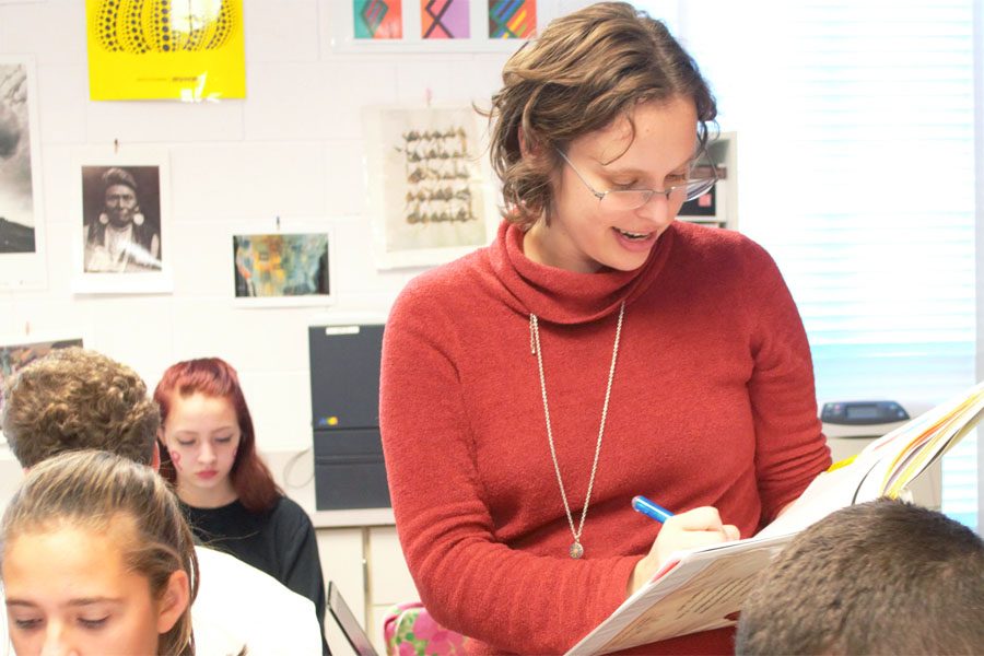 English teacher Krista McKim speaks with her AP Lang students, who will be the first to experience the new journalism unit. McKim traveled to Bulgaria this summer, where she gained a new perspective on the migration and refugee crisis.