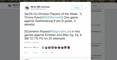 Freshman Awarded Montgomery County Lacrosse Player of the Week