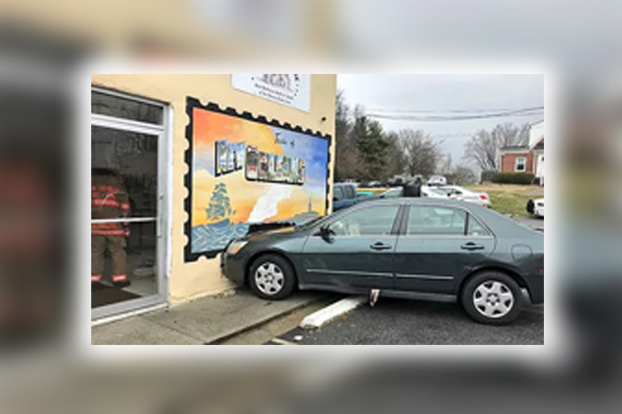 The aftermath of a car driving through a wall of Taste of New Orleans restaurant in Darnestown, MD.