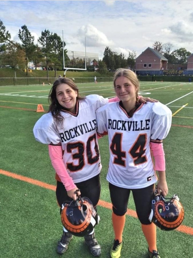 JV football players Rebecca Mintz (left) and Hana Hana Žitňanská were welcomed by the rest of team at the beginning of this year.