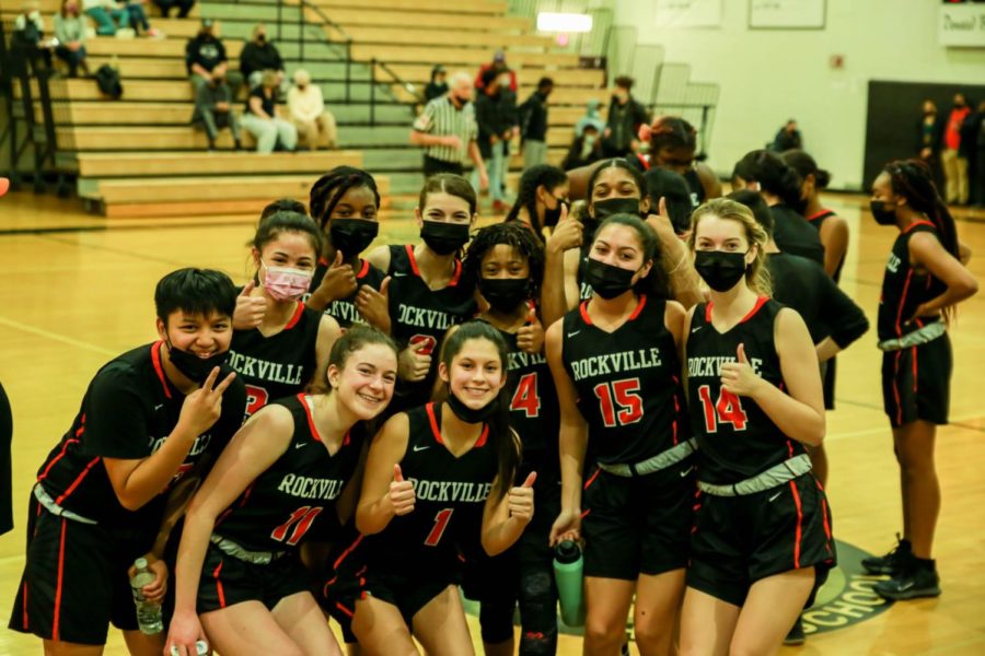 The girls varsity basketball team pictured after defeating the Northwest Jaguars 45-29 on Feb 11. 